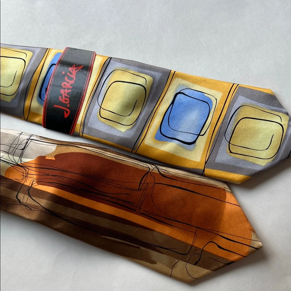 J. Garcia Yellow and Brown Geometric Men's Tie Set